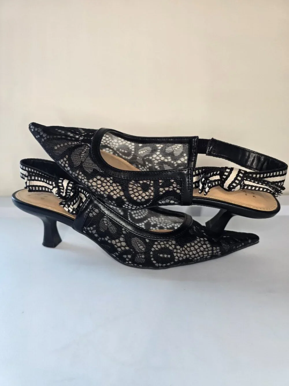 Target - A New Day Milan Slingback Kitten Pumps - Two Pairs - Tan & Black Lace - Picture 10 of 13